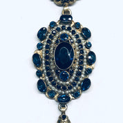 Gold Toned Jewelry Set, Lavaliere Necklace, Costume Jewelry Set, Dark Blue Gemstone Necklace, Vintage Jewelry Set, Gold and Blue Earrings