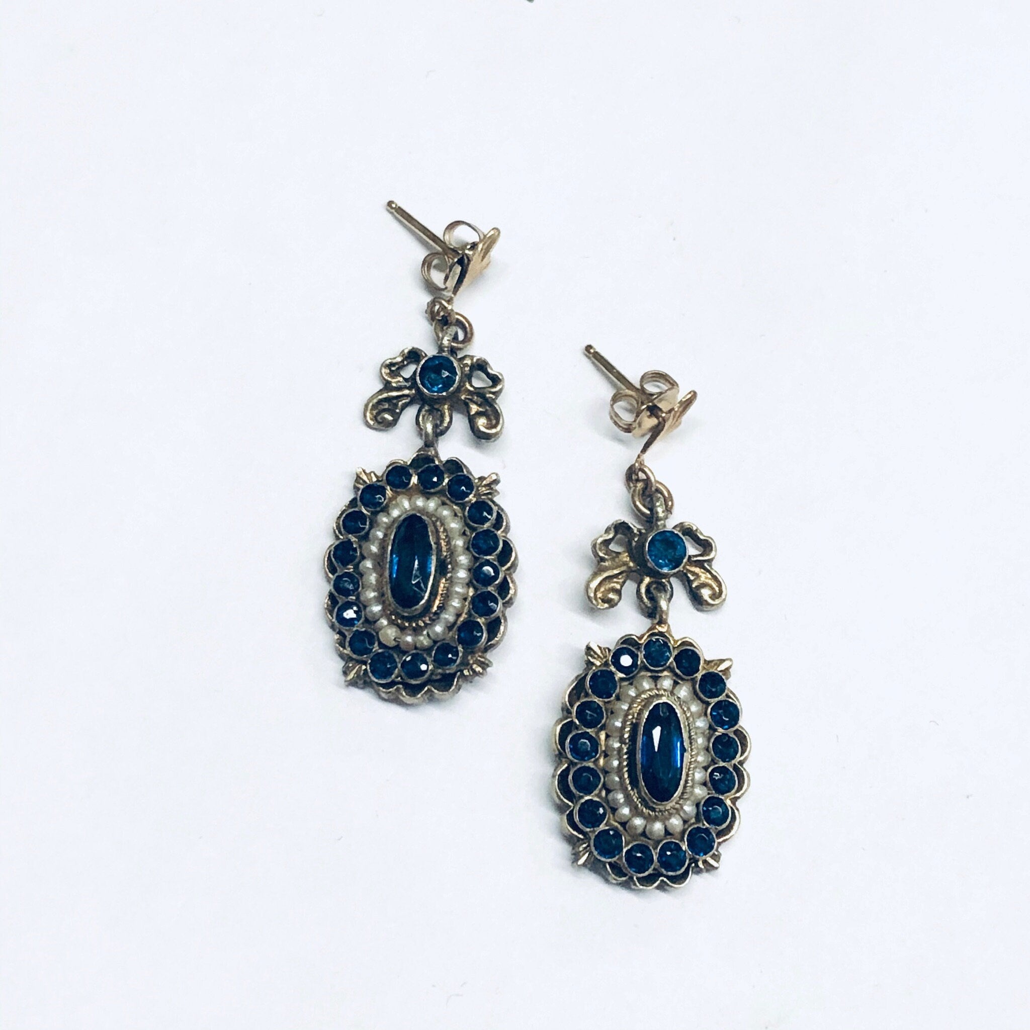 Gold Toned Jewelry Set, Lavaliere Necklace, Costume Jewelry Set, Dark Blue Gemstone Necklace, Vintage Jewelry Set, Gold and Blue Earrings