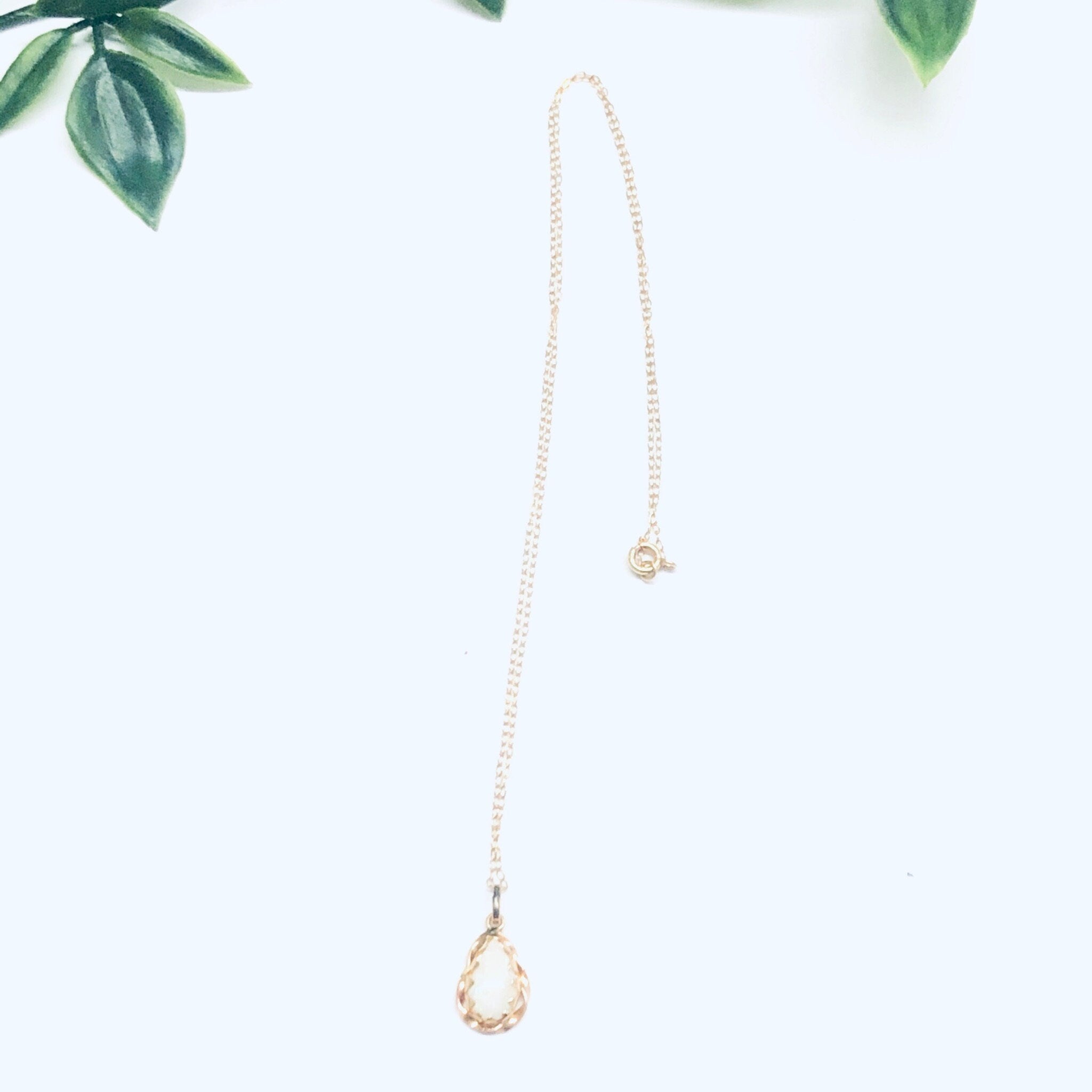 Opal and Gold Necklace, Vintage Opal Pendant, Small Opal Pendant, 14K Gold Chain, Teardrop Opal, 14K Gold Necklace