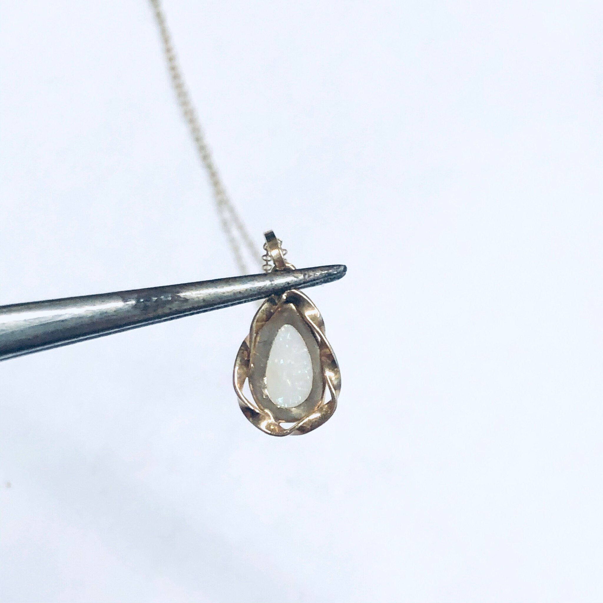 Opal and Gold Necklace, Vintage Opal Pendant, Small Opal Pendant, 14K Gold Chain, Teardrop Opal, 14K Gold Necklace