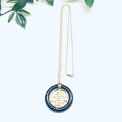 Gold and Onyx Necklace, Black Onyx Asian Pendant Necklace, 14K Gold Pendant, 14K Gold Chain, Vintage Gold Jewelry