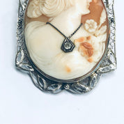 Vintage Gold Cameo, White Gold Cameo, Cameo Pendant, Cameo Brooch, 14K White Gold, Diamond Cameo