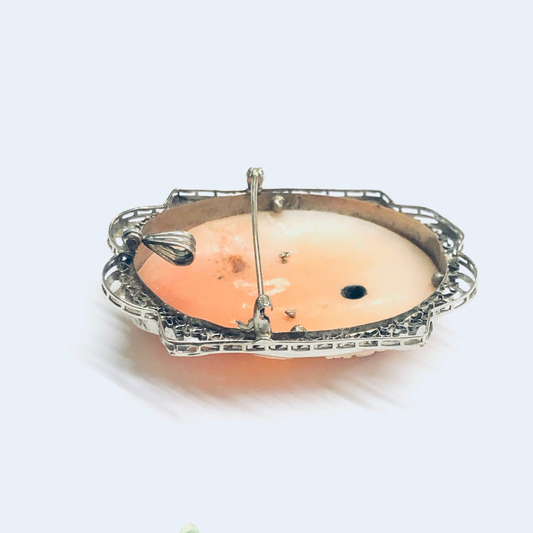 Vintage Gold Cameo, White Gold Cameo, Cameo Pendant, Cameo Brooch, 14K White Gold, Diamond Cameo