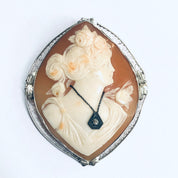 Vintage Gold Cameo, White Gold Cameo, Diamond Cameo, Cameo Brooch, Cameo Pendant, 14K Gold Cameo, White Gold Jewelry