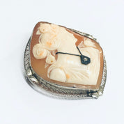 Vintage Gold Cameo, White Gold Cameo, Diamond Cameo, Cameo Brooch, Cameo Pendant, 14K Gold Cameo, White Gold Jewelry