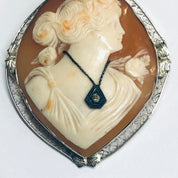 Vintage Gold Cameo, White Gold Cameo, Diamond Cameo, Cameo Brooch, Cameo Pendant, 14K Gold Cameo, White Gold Jewelry