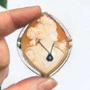 Vintage Gold Cameo, White Gold Cameo, Diamond Cameo, Cameo Brooch, Cameo Pendant, 14K Gold Cameo, White Gold Jewelry