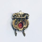 Vintage Crown Brooch, Gold Toned Pin, Crown Pin with Red Stones, Vintage Costume Jewelry, Faux Pearl Pin