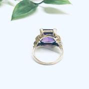 Gold Ring with Purple Gemstone, Vintage Flower Ring, 14K Gold Ring, Vintage Gold Jewelry, Purple and Gold, Valentines Day Gift