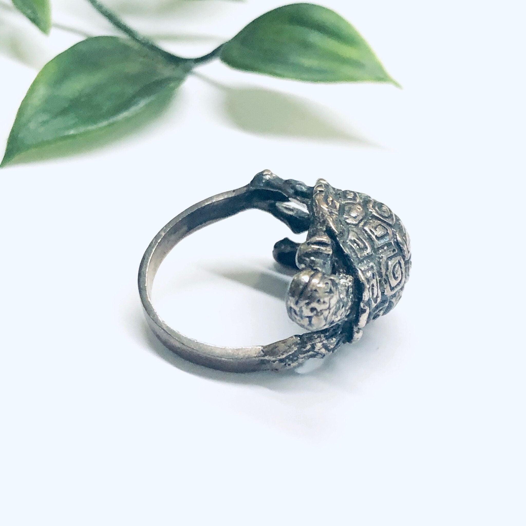 Silver Turtle Ring, Turtle Jewelry, Animal Jewelry, Vintage Silver Ring, Unique Animal Ring, Turtle Shell Ring, Valentines Day Gift