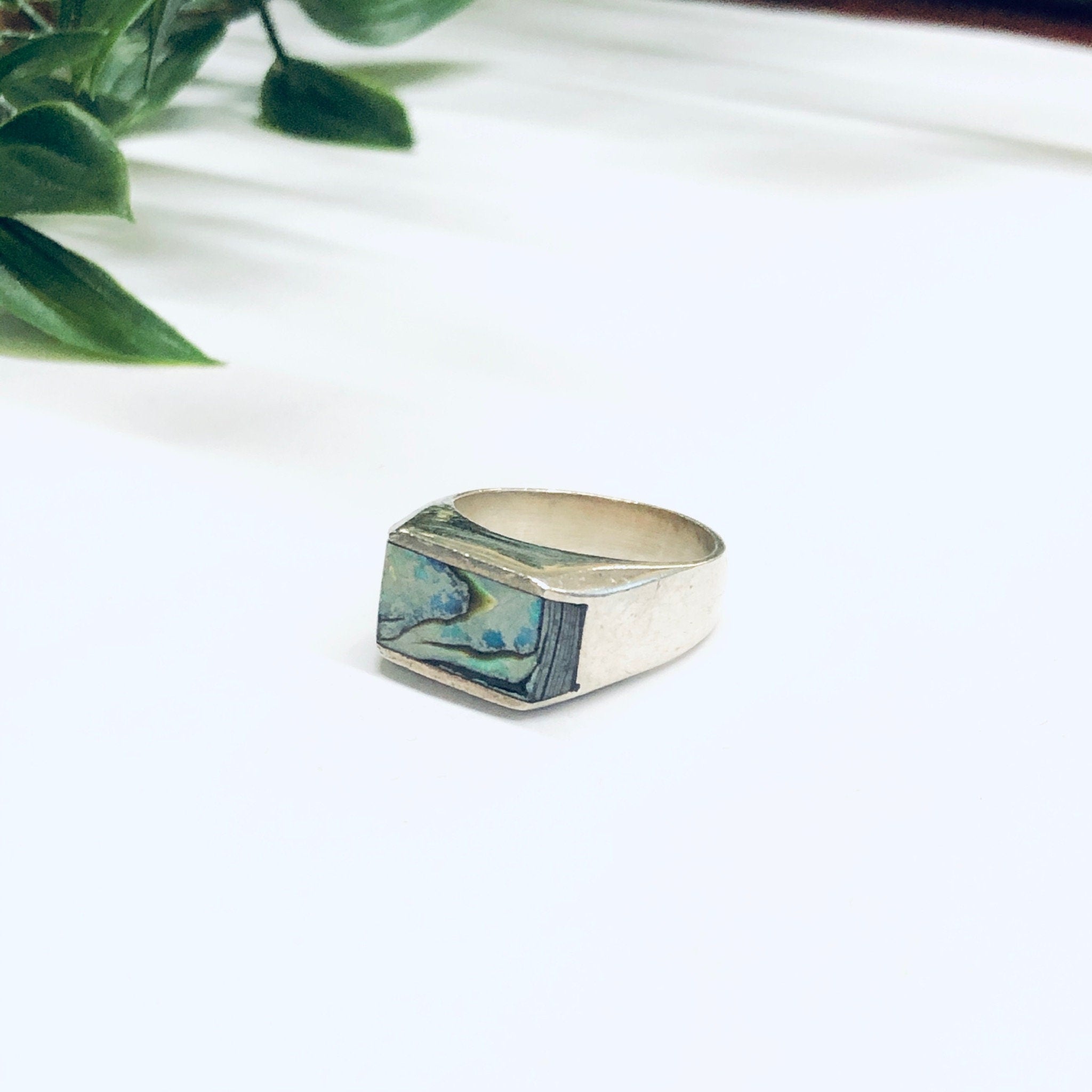Vintage Abalone Shell Ring, Silver and Abalone Ring, Shell Jewelry, Vintage Silver Ring, Valentines Day Gift