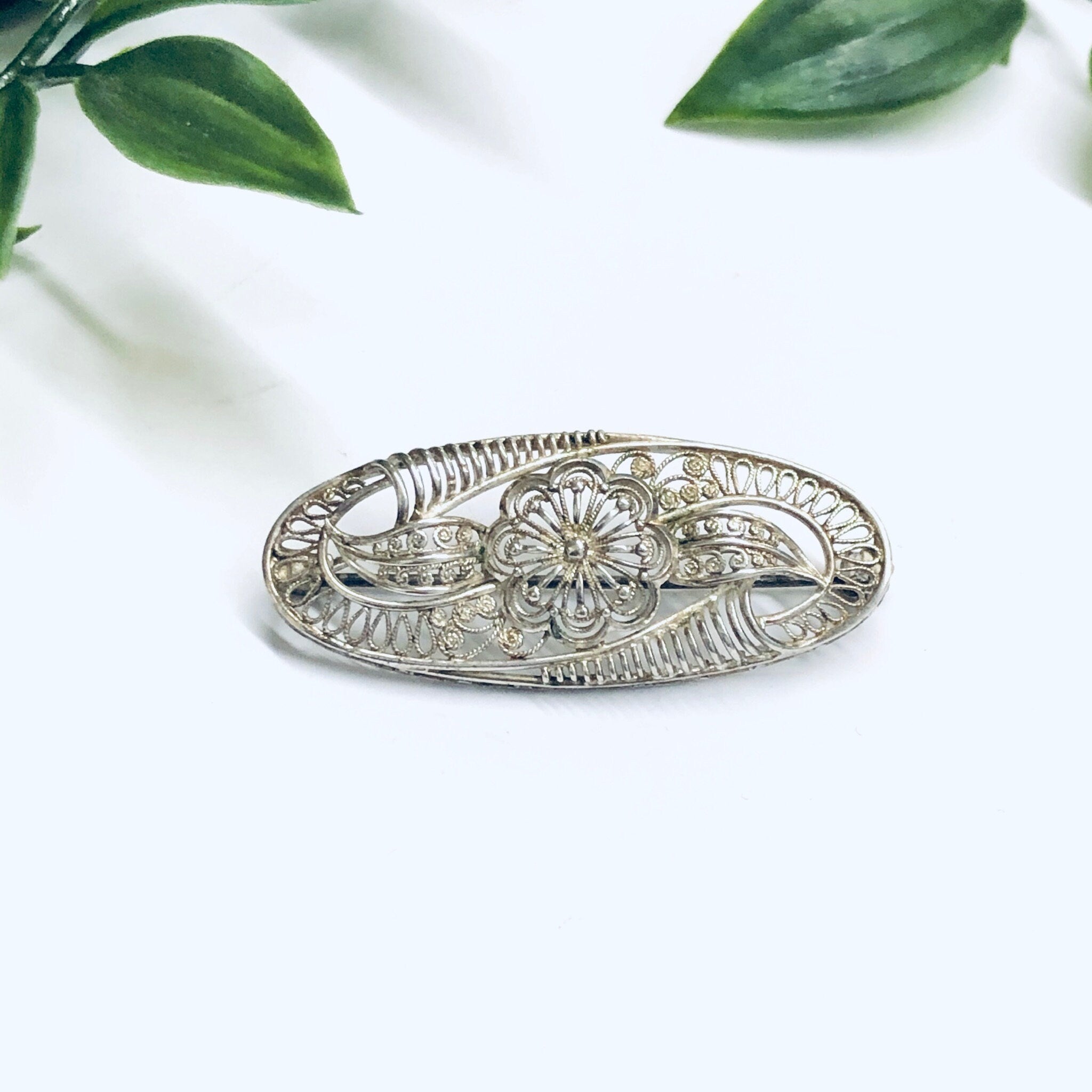 Vintage Silver Brooch with Flower Design, Vintage Cut Out Brooch, Delicate Silver Pin, Ornate Vintage Jewelry