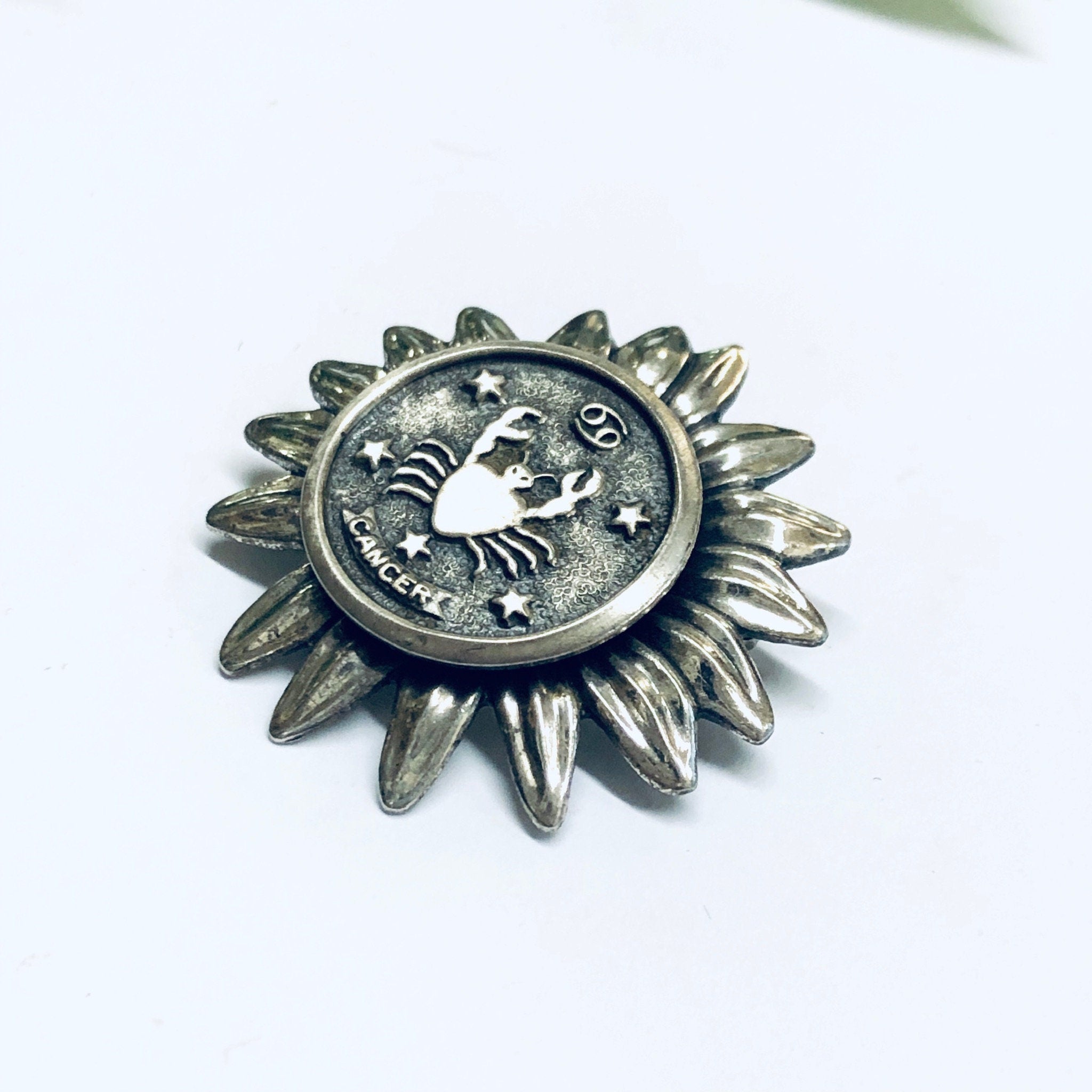 Beau Sterling Zodiac Sign Pin, Beau Sterling Brooch, Zodiac Sign Brooch, Cancer Sign Pin, Astrology Brooch, Crab Pin