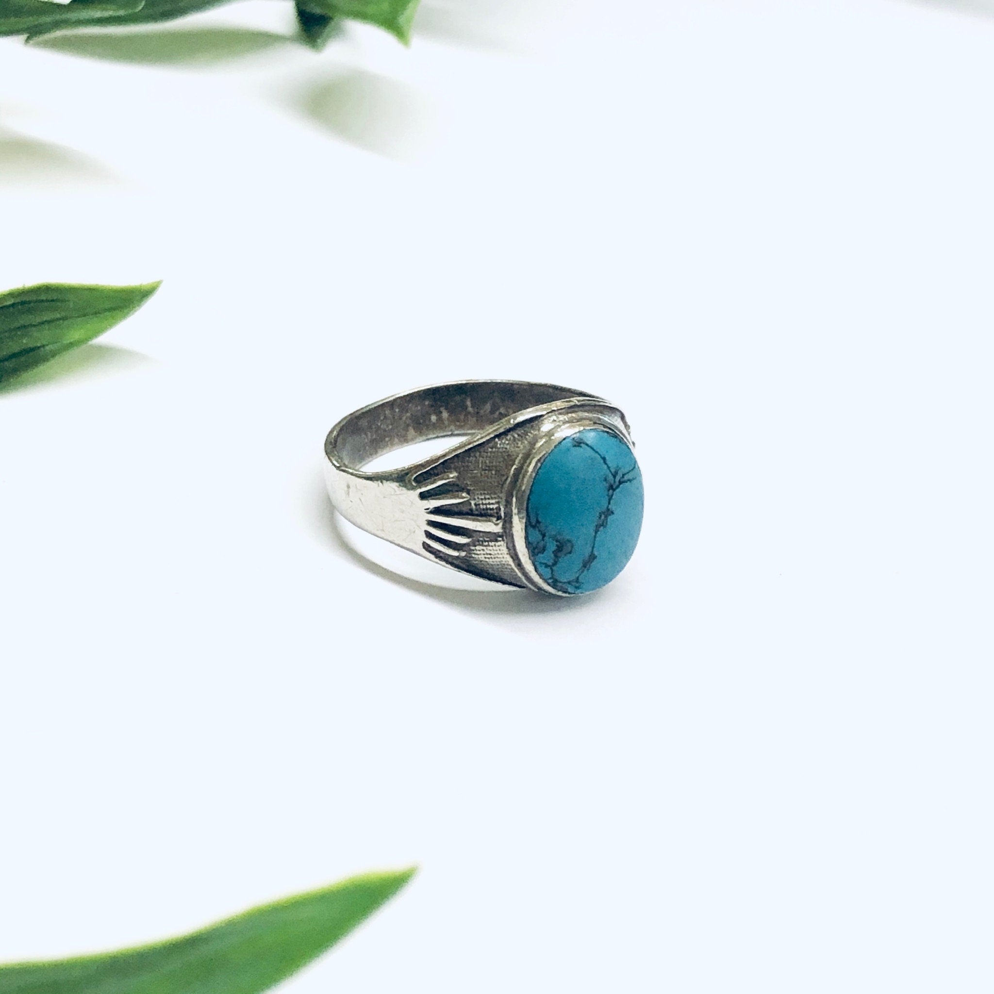 Vintage Silver Ring with Turquoise Stone, Silver and Turquoise Ring, Turquoise Jewelry, Large Ring, Light Blue Ring