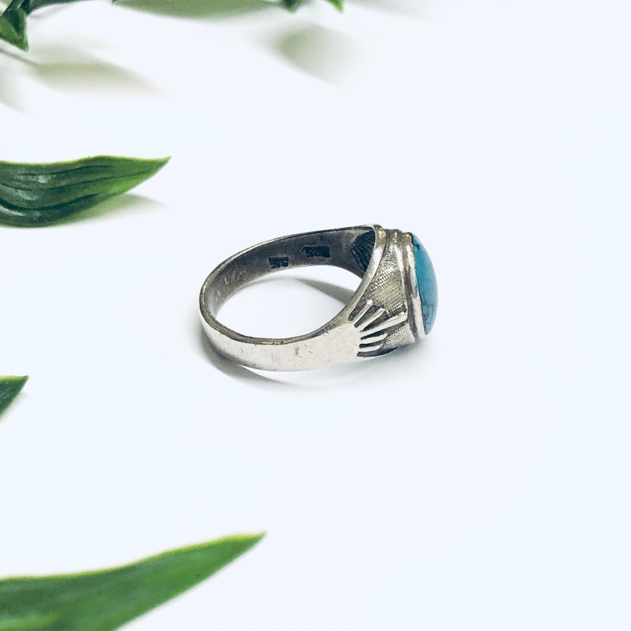 Vintage Silver Ring with Turquoise Stone, Silver and Turquoise Ring, Turquoise Jewelry, Large Ring, Light Blue Ring