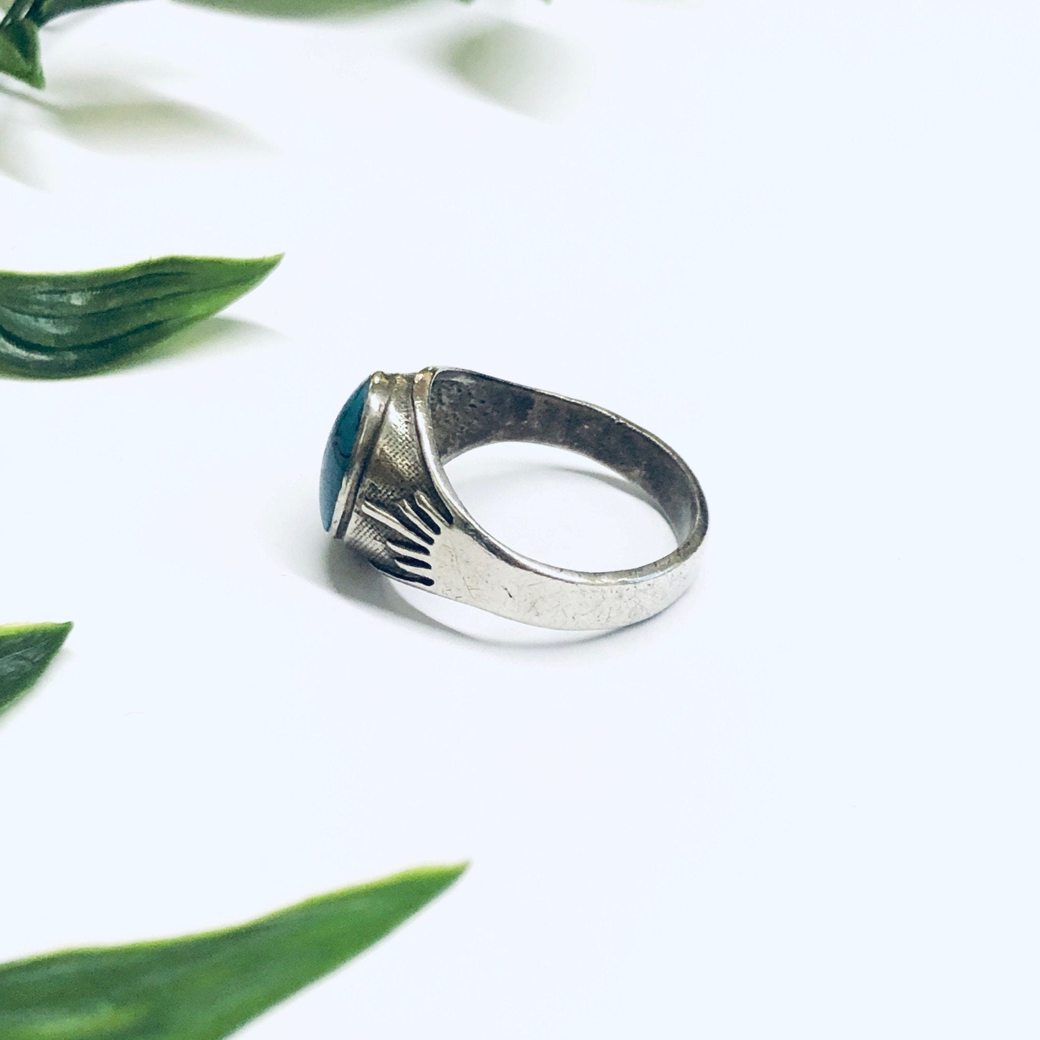 Vintage Silver Ring with Turquoise Stone, Silver and Turquoise Ring, Turquoise Jewelry, Large Ring, Light Blue Ring