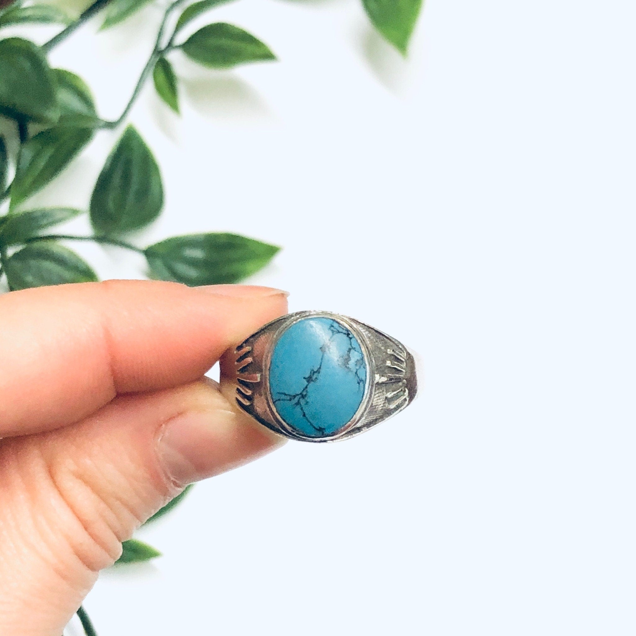 Vintage Silver Ring with Turquoise Stone, Silver and Turquoise Ring, Turquoise Jewelry, Large Ring, Light Blue Ring