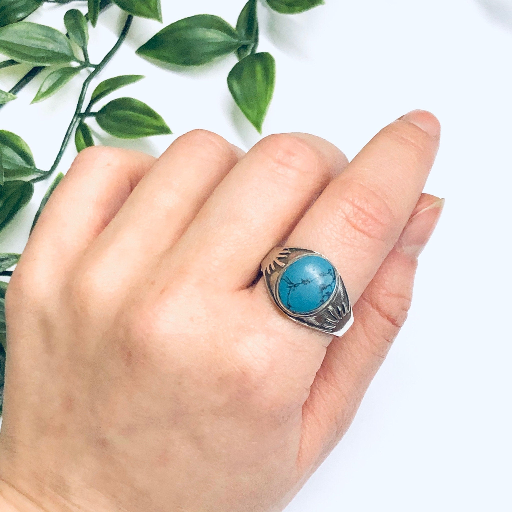 Vintage Silver Ring with Turquoise Stone, Silver and Turquoise Ring, Turquoise Jewelry, Large Ring, Light Blue Ring