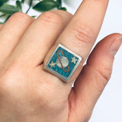 Vintage Silver Ring with Saturn, Turquoise Inlay Ring, Planet Jewelry, Space Jewelry, Blue and Silver Ring, Solar System Ring, Star Ring