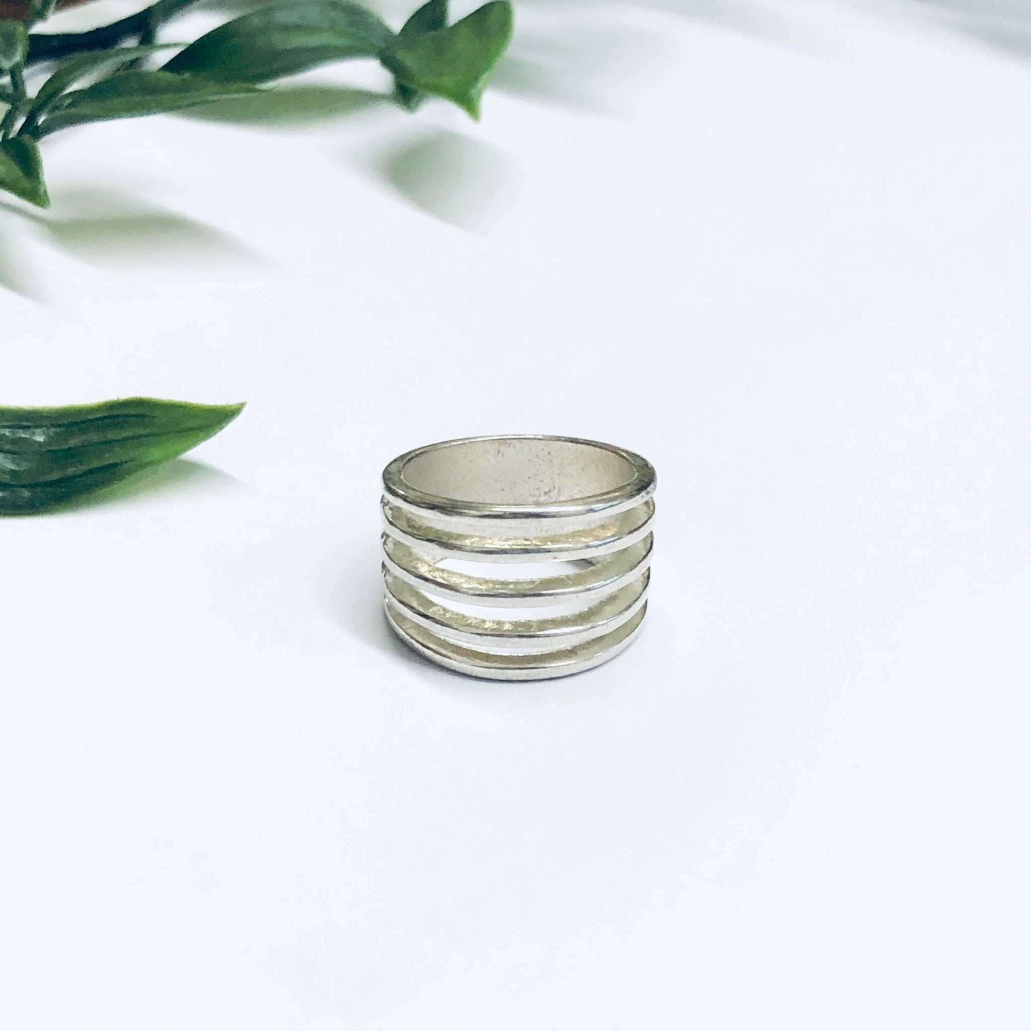Vintage Silver Cut Out Ring, Silver Stacking Ring, Minimalist Jewelry, Statement Ring, Thick Band Ring