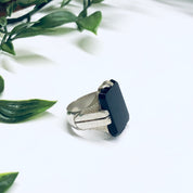 Vintage Silver Ring with Black Stone, Vintage Cocktail Ring, Large Silver Ring, Black and Silver Jewelry, Statement Ring
