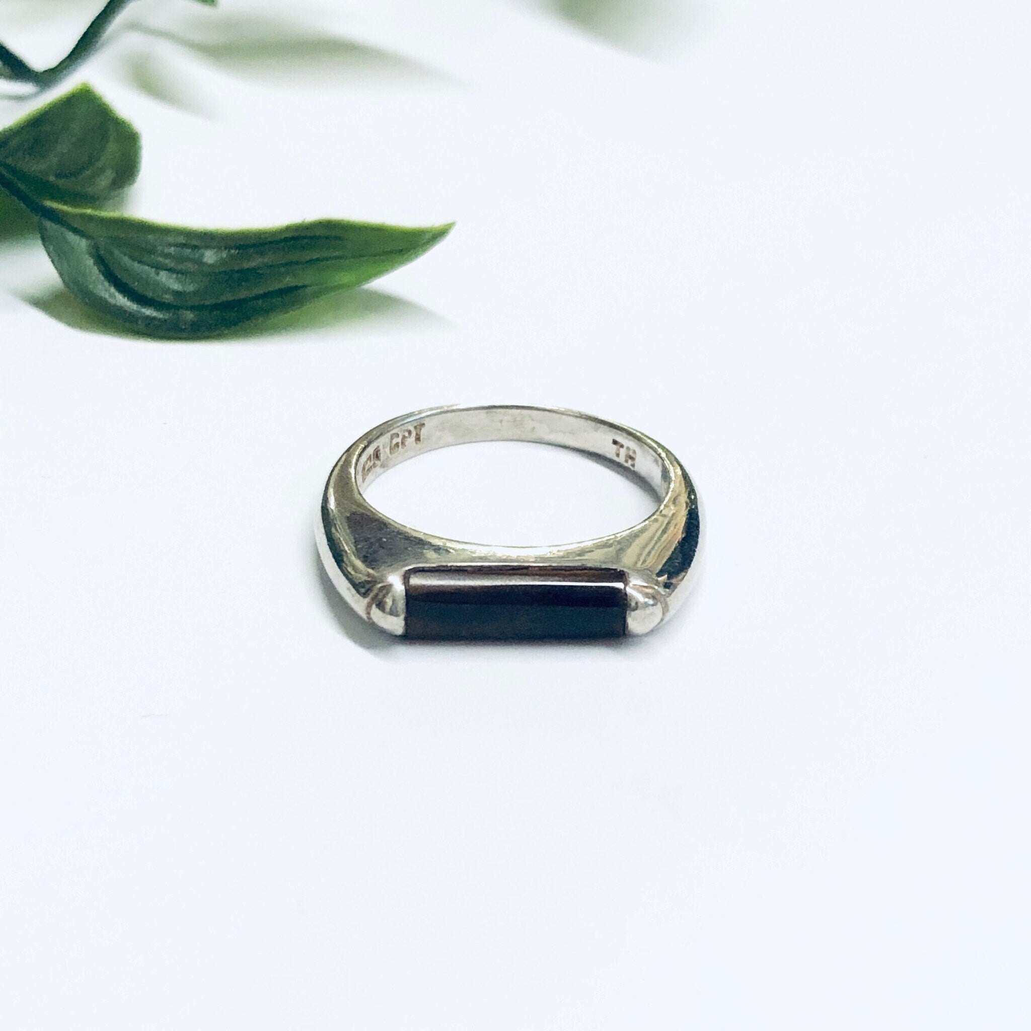 Vintage Tigers Eye Ring, Vintage Silver Ring, Thin Band Ring, Minimalist Jewelry, Brown Gemstone Ring, Tigers Eye Jewelry