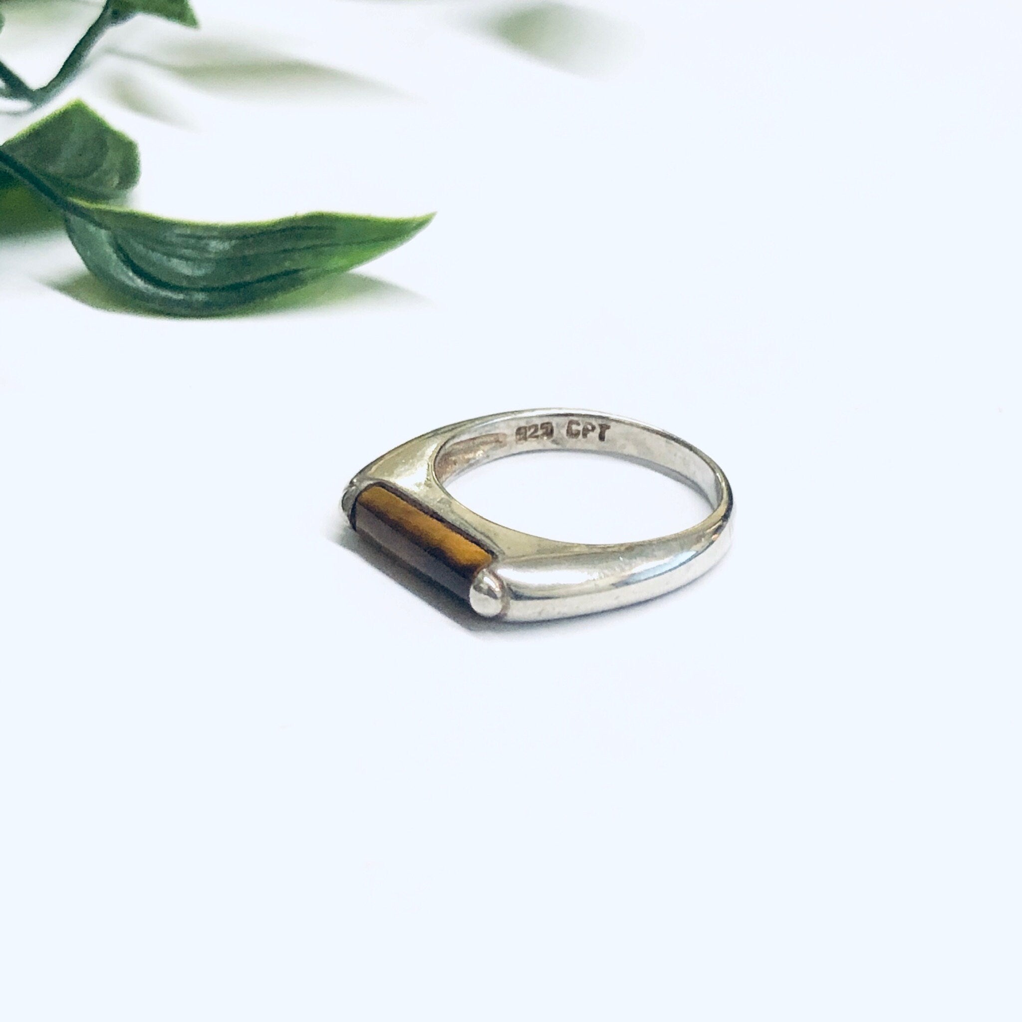 Vintage Tigers Eye Ring, Vintage Silver Ring, Thin Band Ring, Minimalist Jewelry, Brown Gemstone Ring, Tigers Eye Jewelry