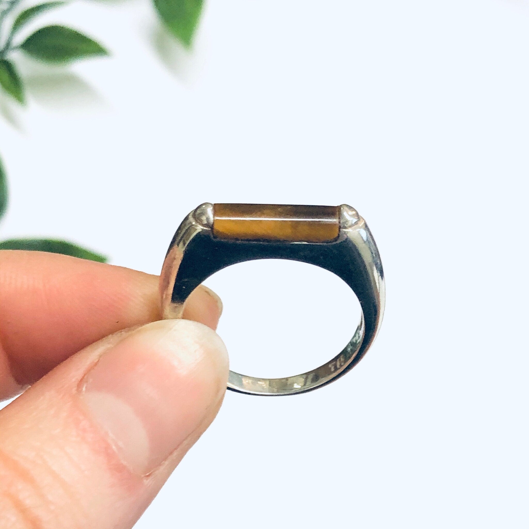 Vintage Tigers Eye Ring, Vintage Silver Ring, Thin Band Ring, Minimalist Jewelry, Brown Gemstone Ring, Tigers Eye Jewelry