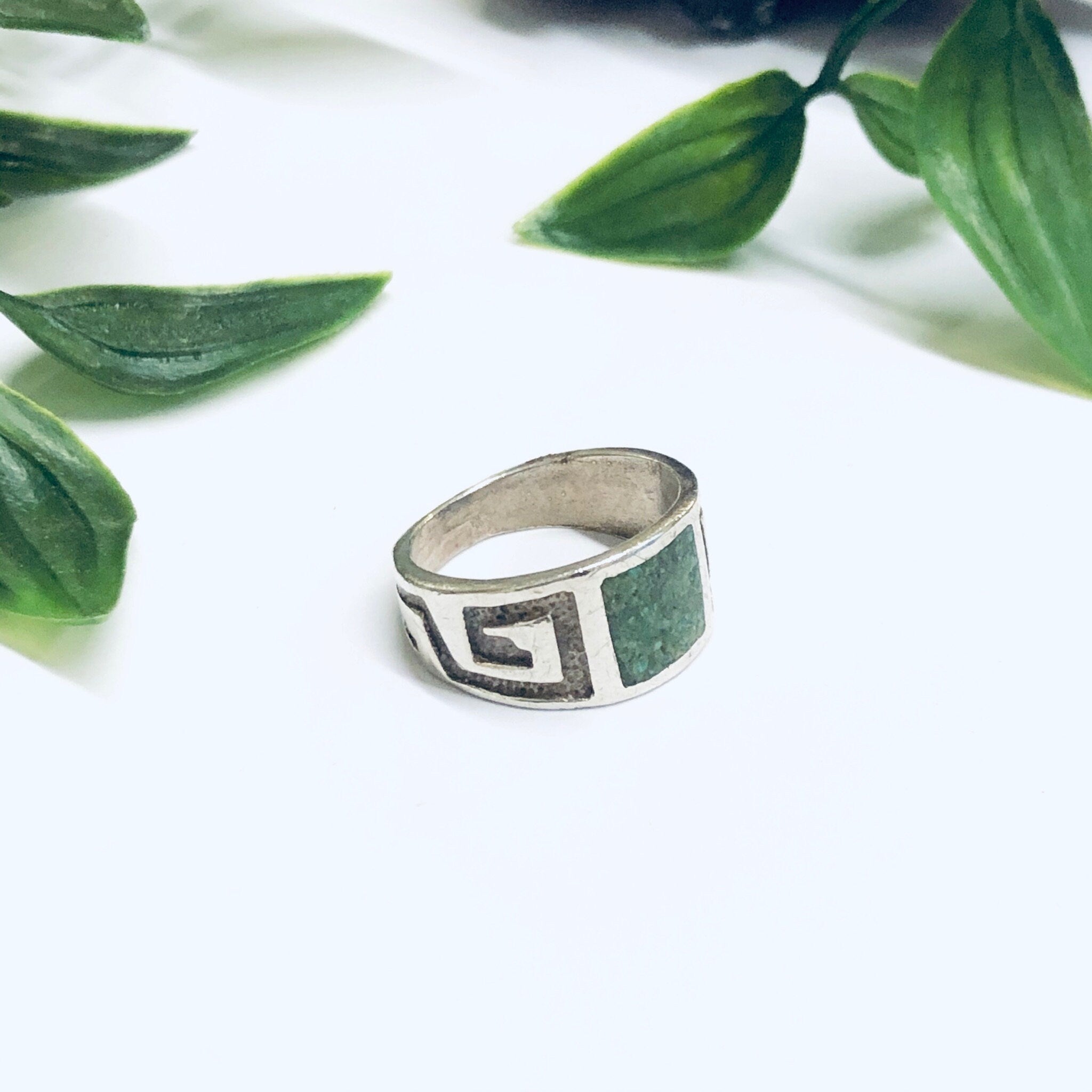 Vintage Southwestern Ring, Silver Turquoise Ring, Boho Style Jewelry, Bohemian Jewelry, Inlaid Turquoise Ring