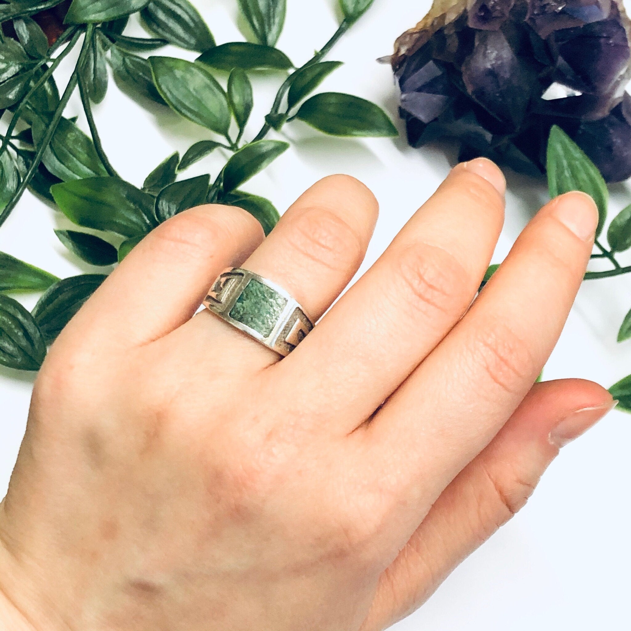 Vintage Southwestern Ring, Silver Turquoise Ring, Boho Style Jewelry, Bohemian Jewelry, Inlaid Turquoise Ring