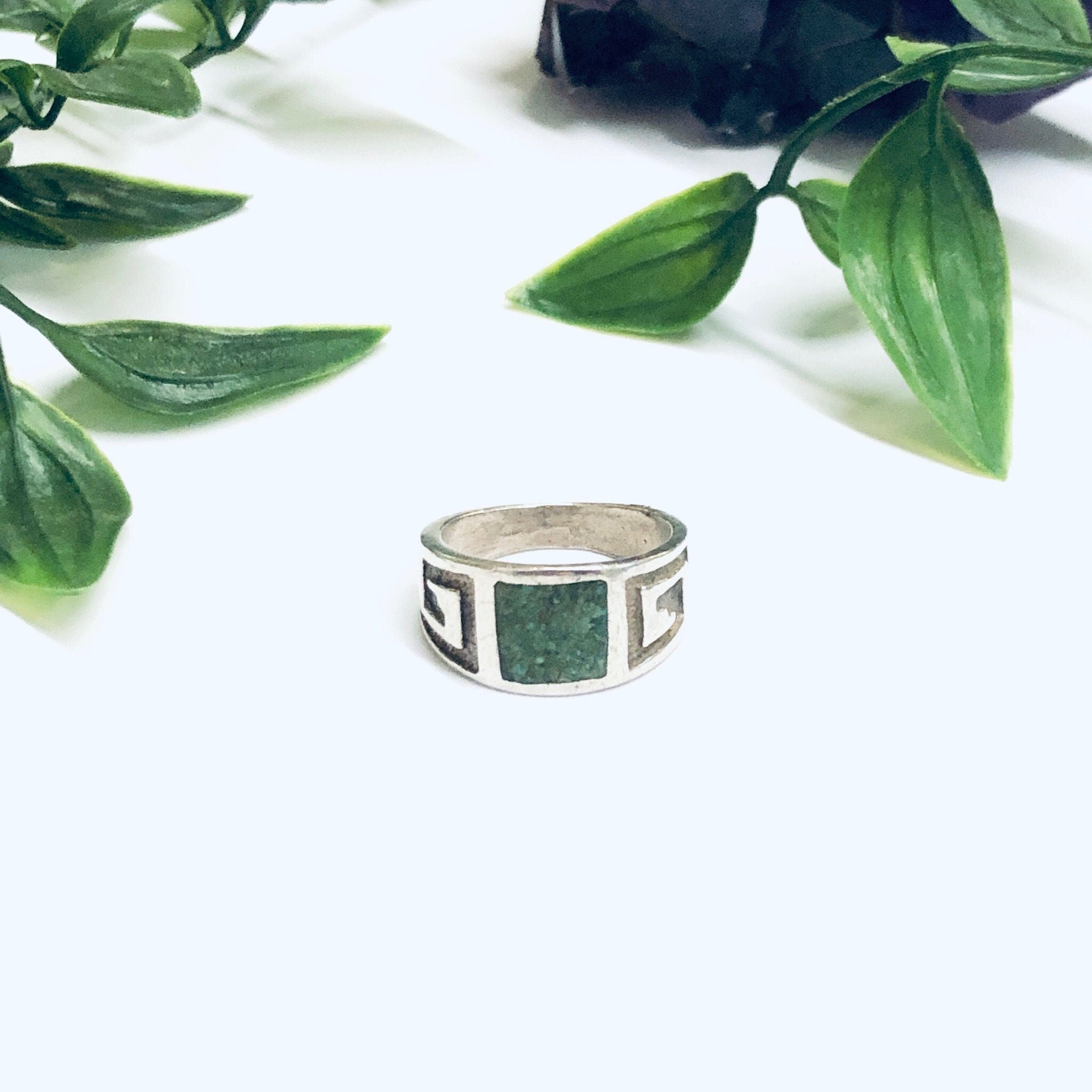 Vintage Southwestern Ring, Silver Turquoise Ring, Boho Style Jewelry, Bohemian Jewelry, Inlaid Turquoise Ring