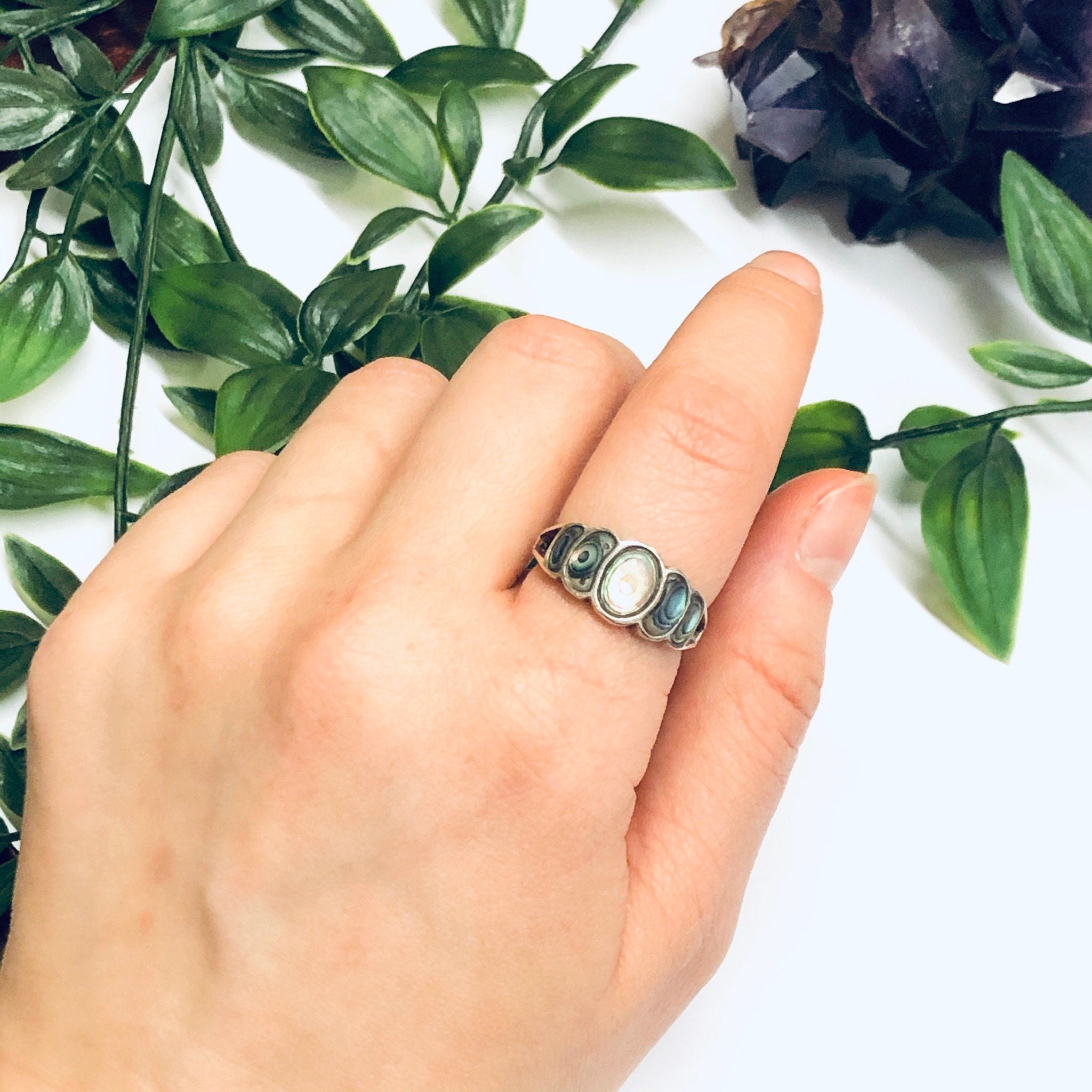 Vintage Abalone Ring, Vintage Silver Ring, Shell Jewelry, Abalone Jewelry, Unique Ring, Statement Ring