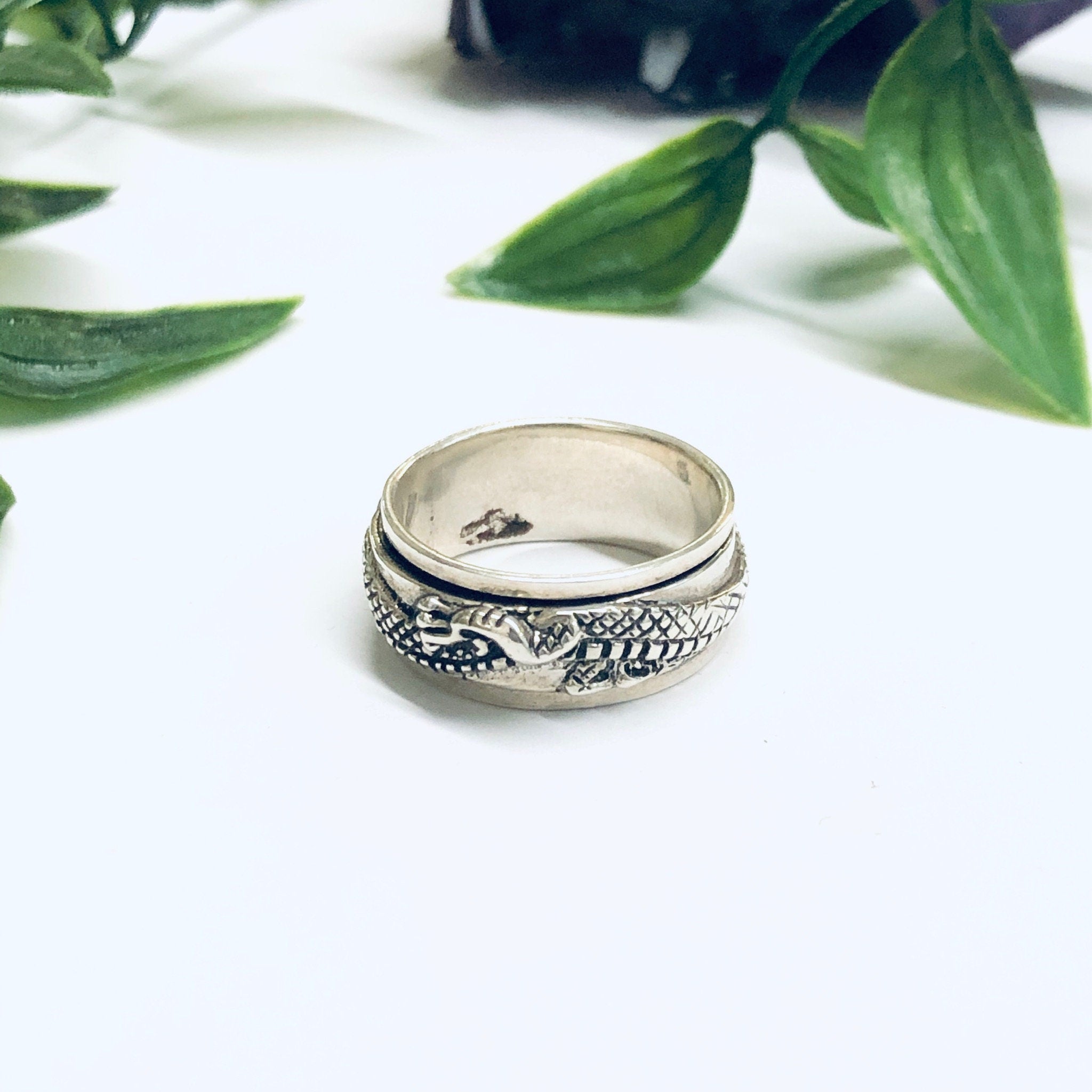 Vintage Silver Spinner Ring, Dragon Spinner Ring, Dragon Jewelry, Meditation Ring, Thin Band Ring