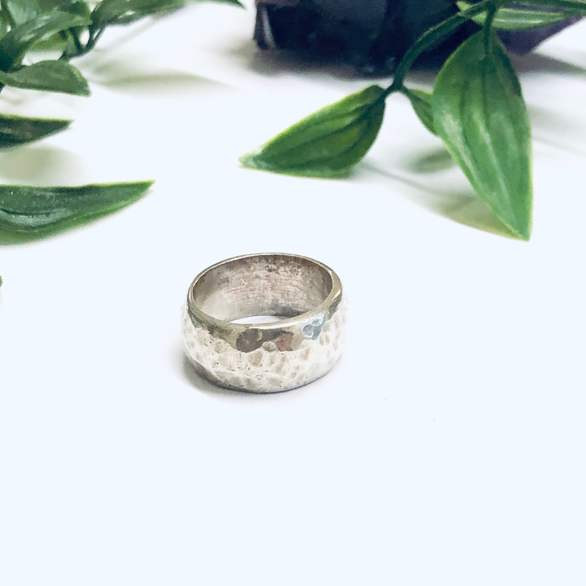 Thick Band Hammered Ring, Hammered Silver Ring, Vintage Silver Ring, Hammered Silver Jewelry, Statement Jewelry
