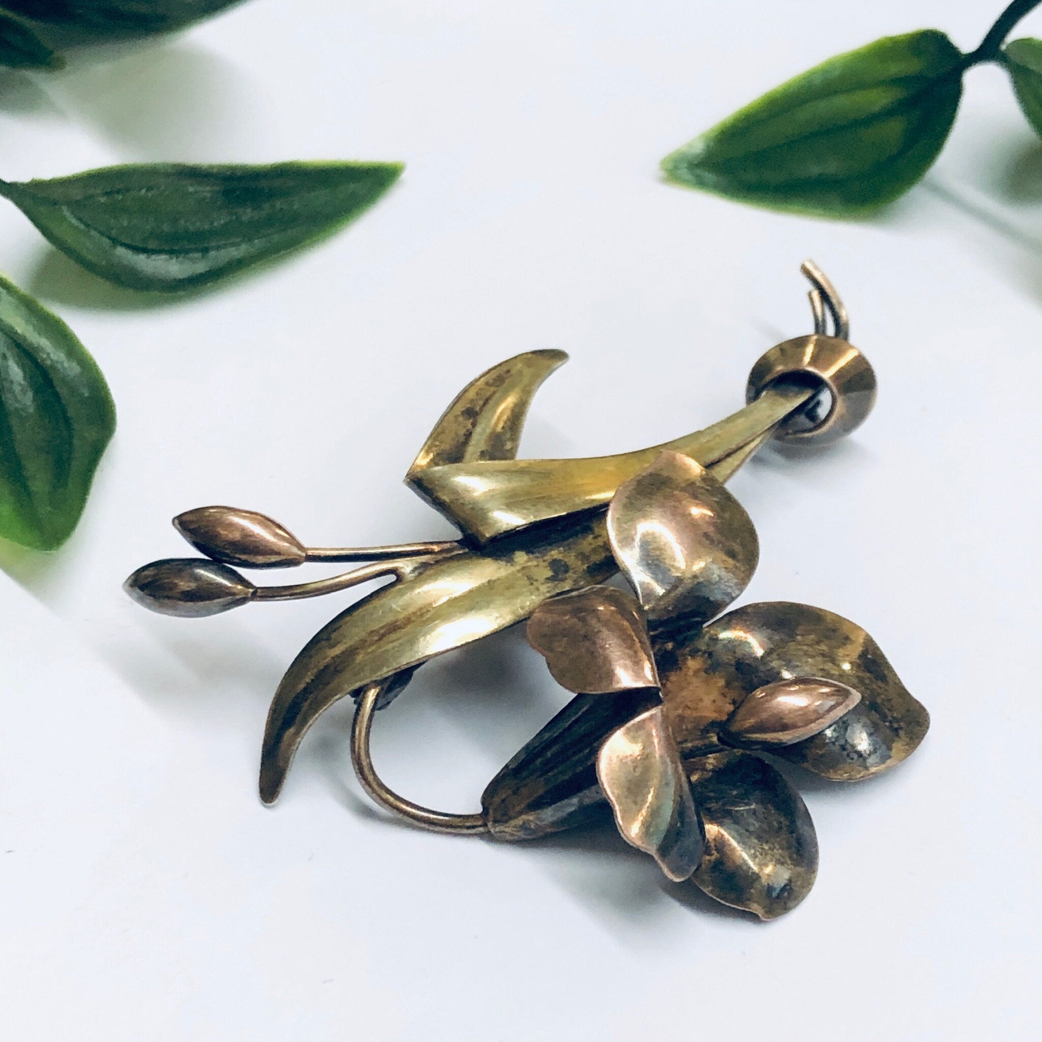 Vintage Flower Brooch, Gold Filled Pin, Silver Brooch, Gold and Silver Pin, Floral Jewelry