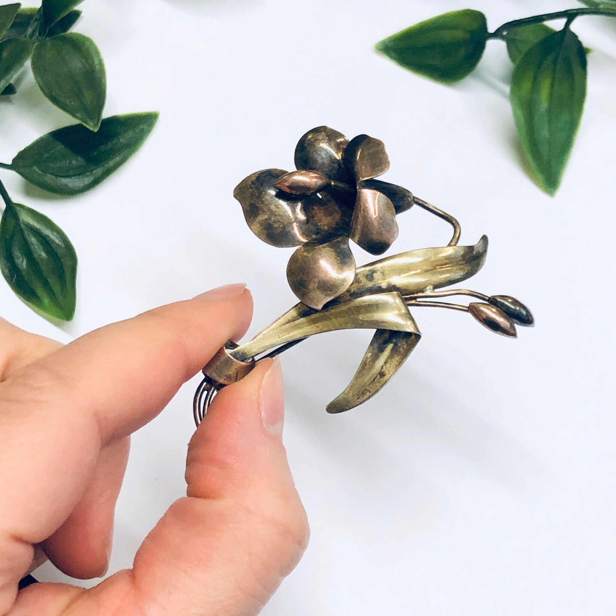 Vintage Flower Brooch, Gold Filled Pin, Silver Brooch, Gold and Silver Pin, Floral Jewelry
