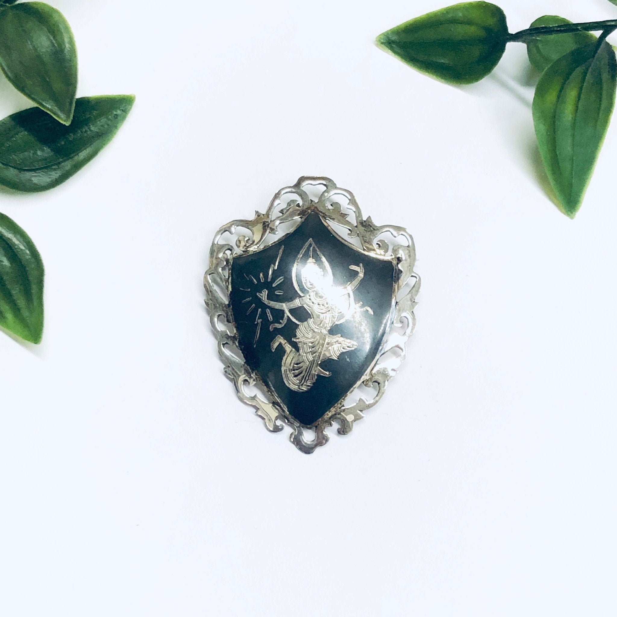 Signed Amfarco Siam Sterling Brooch, Siam Sterling Jewelry, Goddess Brooch, Mekkala Pin, Goddess of Lightening, Silver Pin
