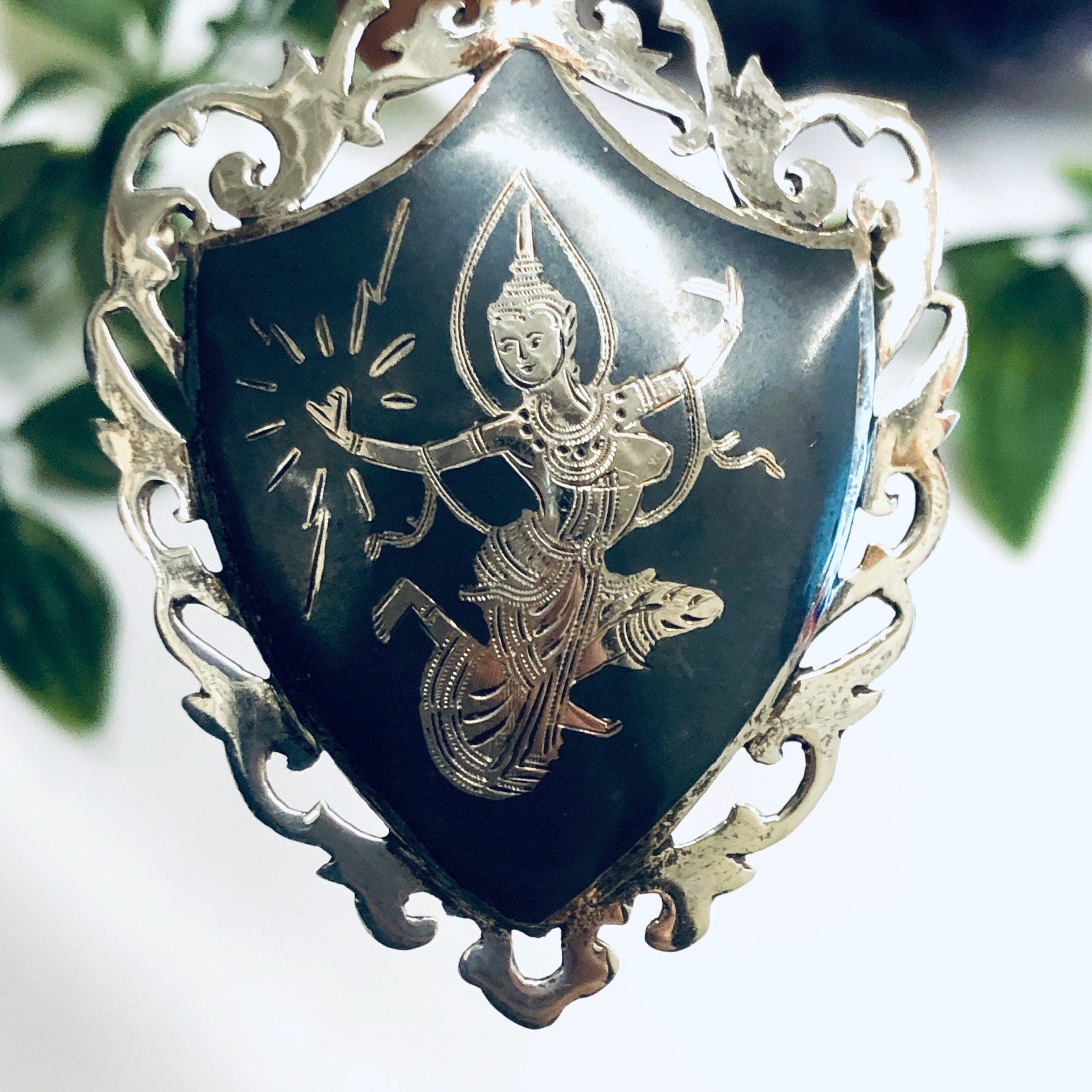 Signed Amfarco Siam Sterling Brooch, Siam Sterling Jewelry, Goddess Brooch, Mekkala Pin, Goddess of Lightening, Silver Pin