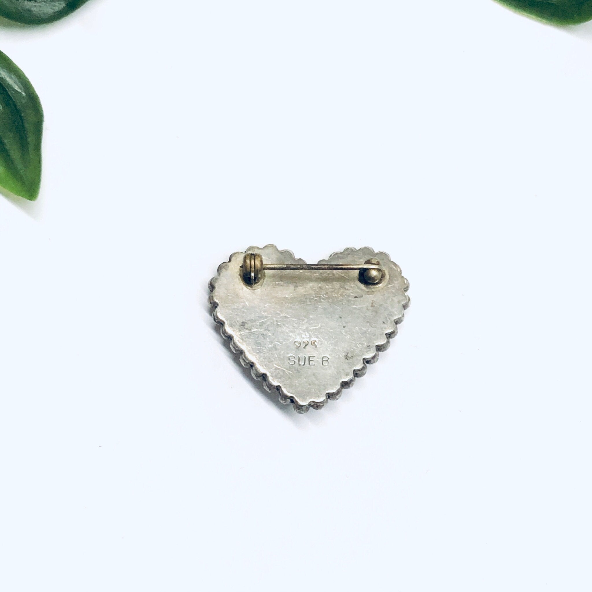Signed Sue B Heart Pin, Silver Heart Brooch, Vintage Heart Pin, Heart Jewelry, Small Heart Brooch