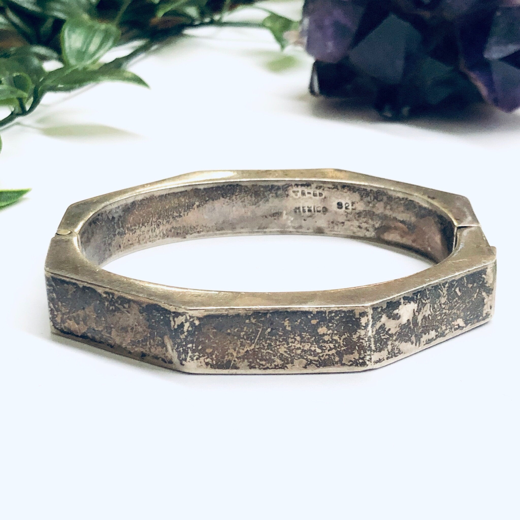 Chunky Vintage Bangle Bracelet, Unique Silver Bracelet, Silver Bangle Bracelet, Geometric Silver Jewlery