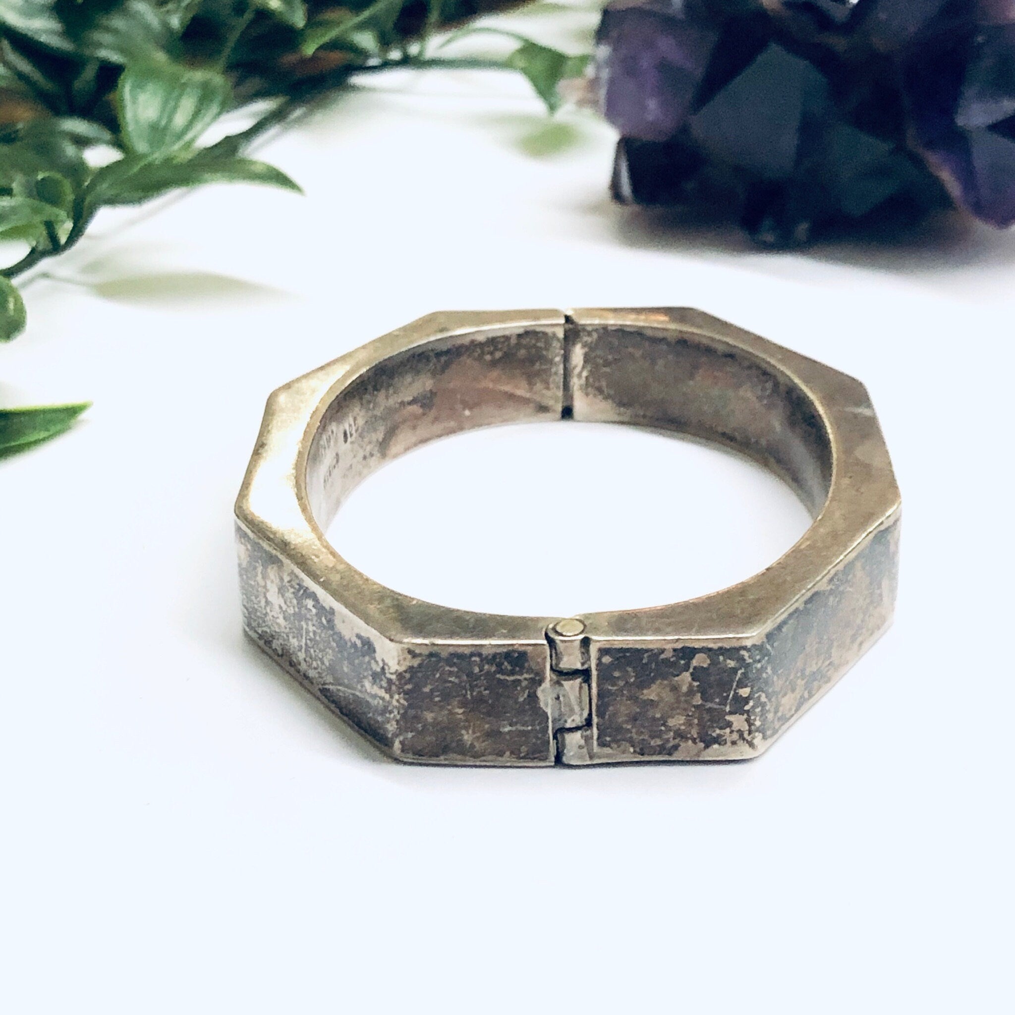 Chunky Vintage Bangle Bracelet, Unique Silver Bracelet, Silver Bangle Bracelet, Geometric Silver Jewlery