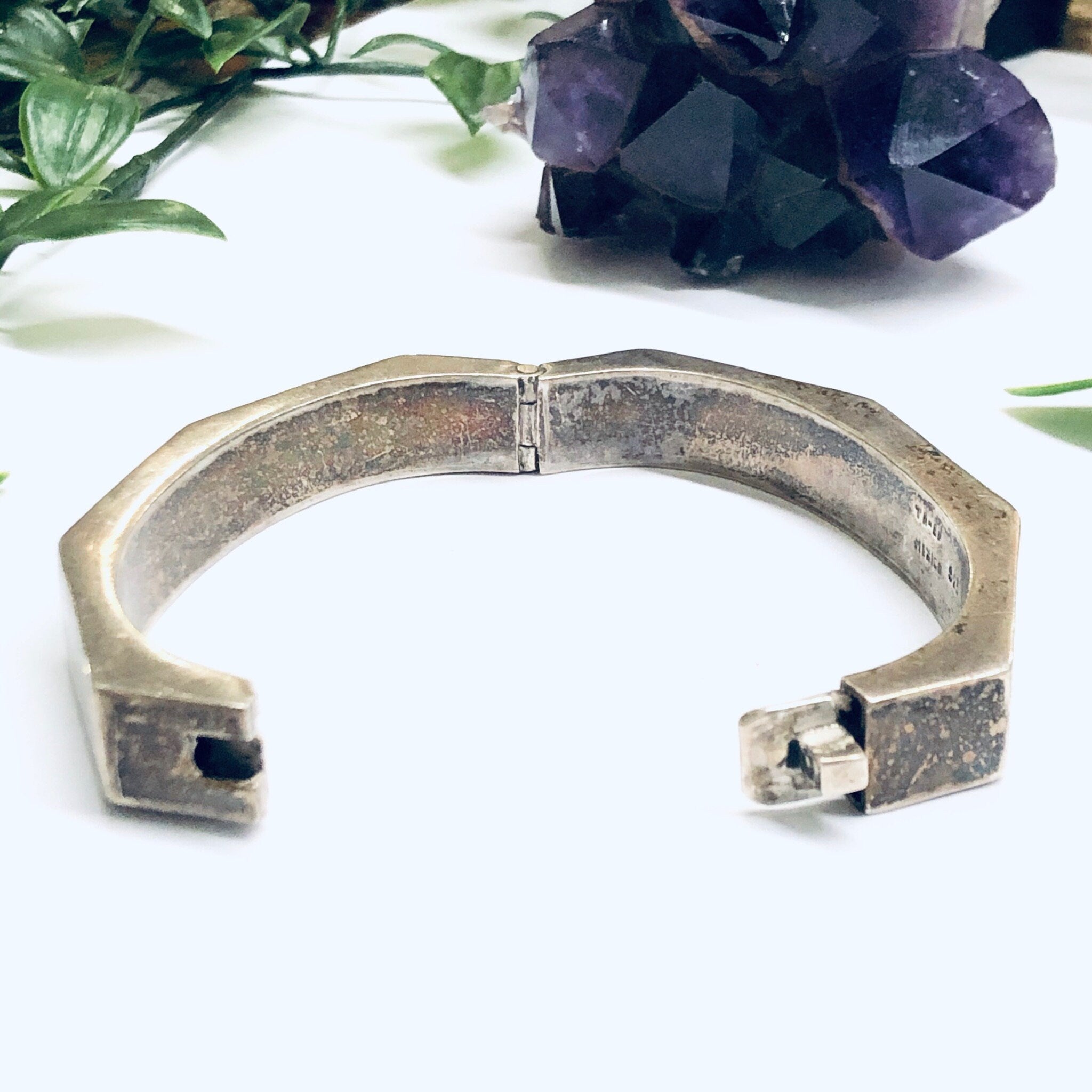 Chunky Vintage Bangle Bracelet, Unique Silver Bracelet, Silver Bangle Bracelet, Geometric Silver Jewlery