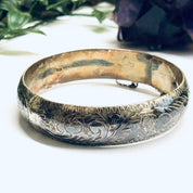 Vintage Etched Silver Bangle, Etched Bracelet, Vintage Bracelet, Vintage Bangle, Swirl Etching Bracelet