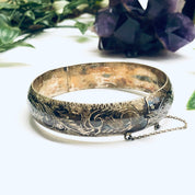 Vintage Etched Silver Bangle, Etched Bracelet, Vintage Bracelet, Vintage Bangle, Swirl Etching Bracelet