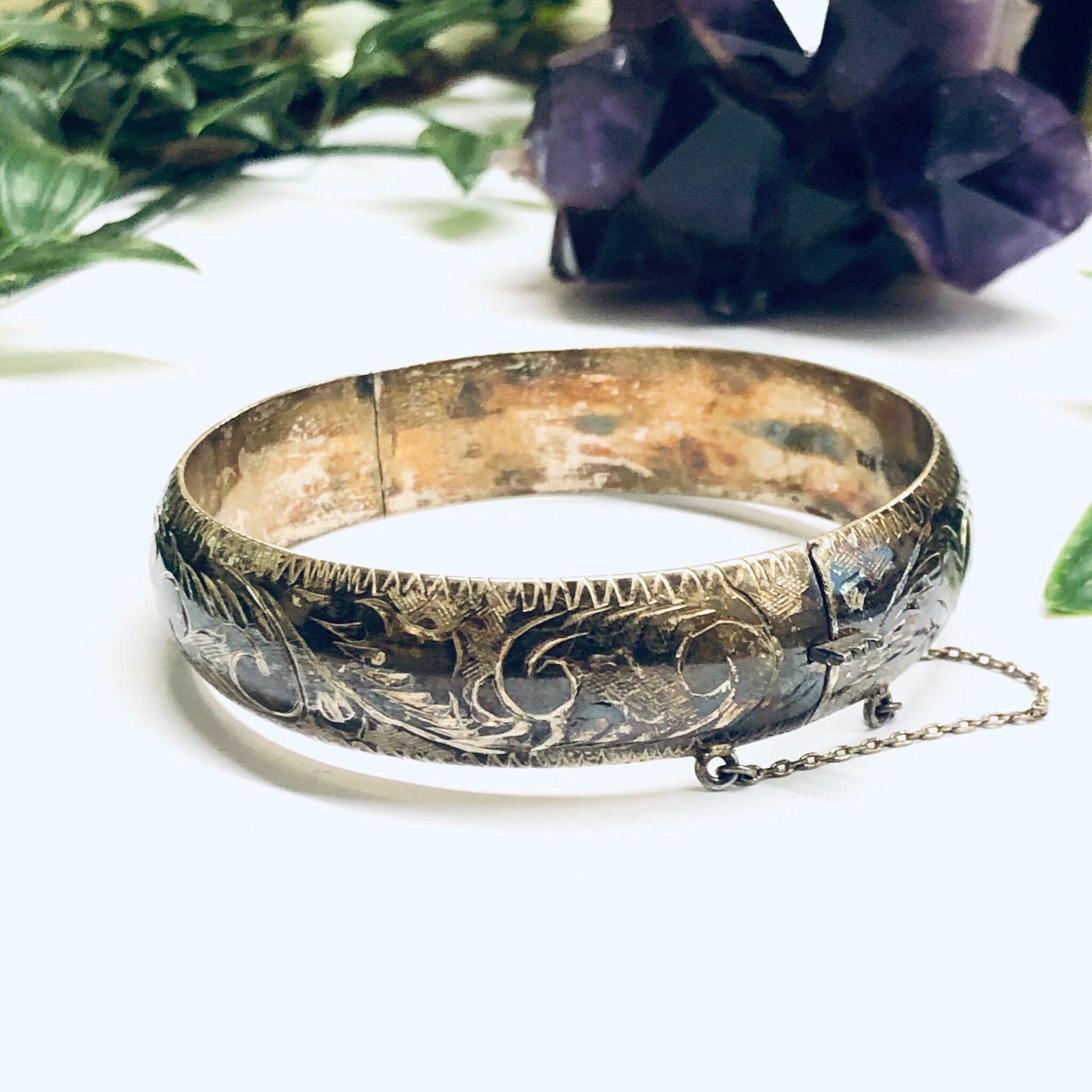 Vintage Etched Silver Bangle, Etched Bracelet, Vintage Bracelet, Vintage Bangle, Swirl Etching Bracelet