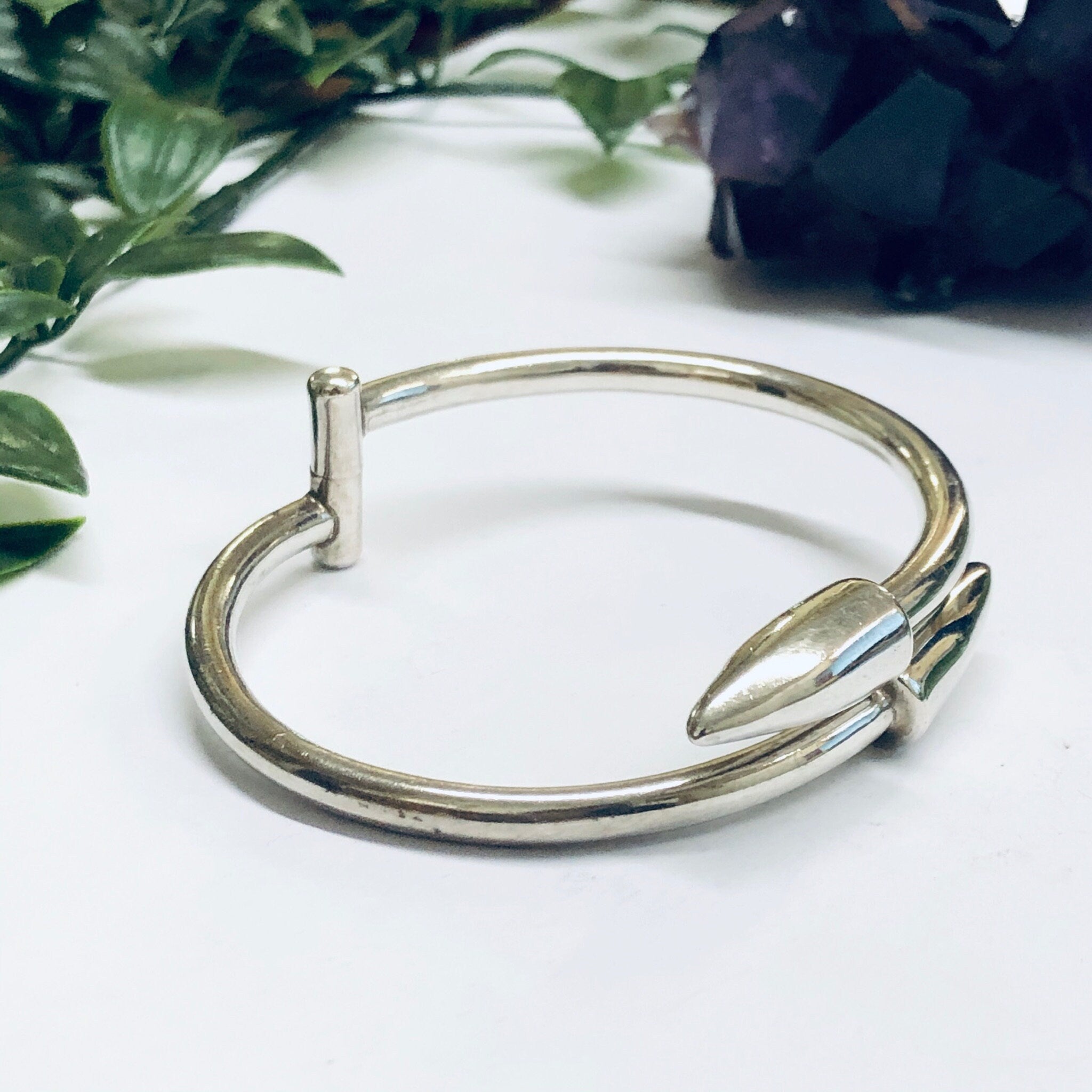 Vintage Silver Bangle Bracelet, Spike Bracelet, Bracelet with Spikes, Unique Jewelry, Wrap Bracelet