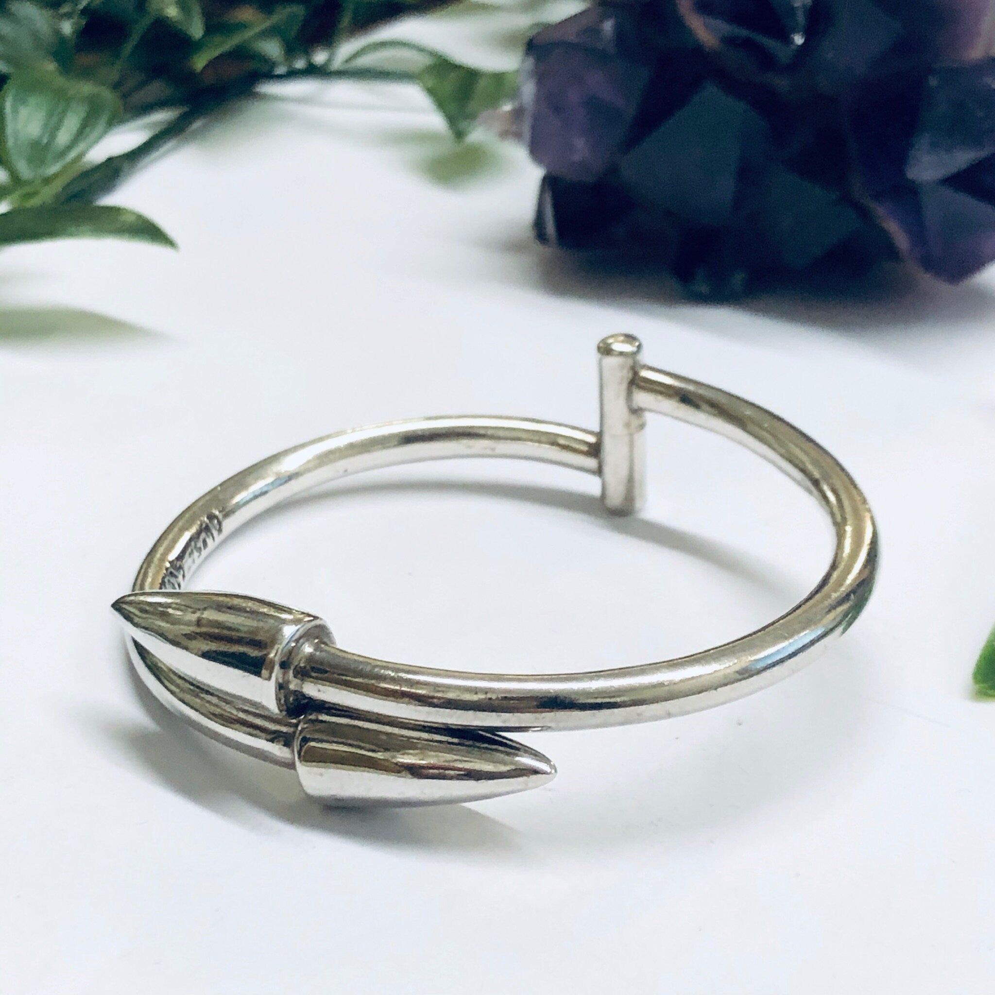 Vintage Silver Bangle Bracelet, Spike Bracelet, Bracelet with Spikes, Unique Jewelry, Wrap Bracelet