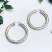 Vintage Silver Hoop Earrings, Textured Silver Hoops, Thick Hoop Earrings, Earrings for Pierced Ears