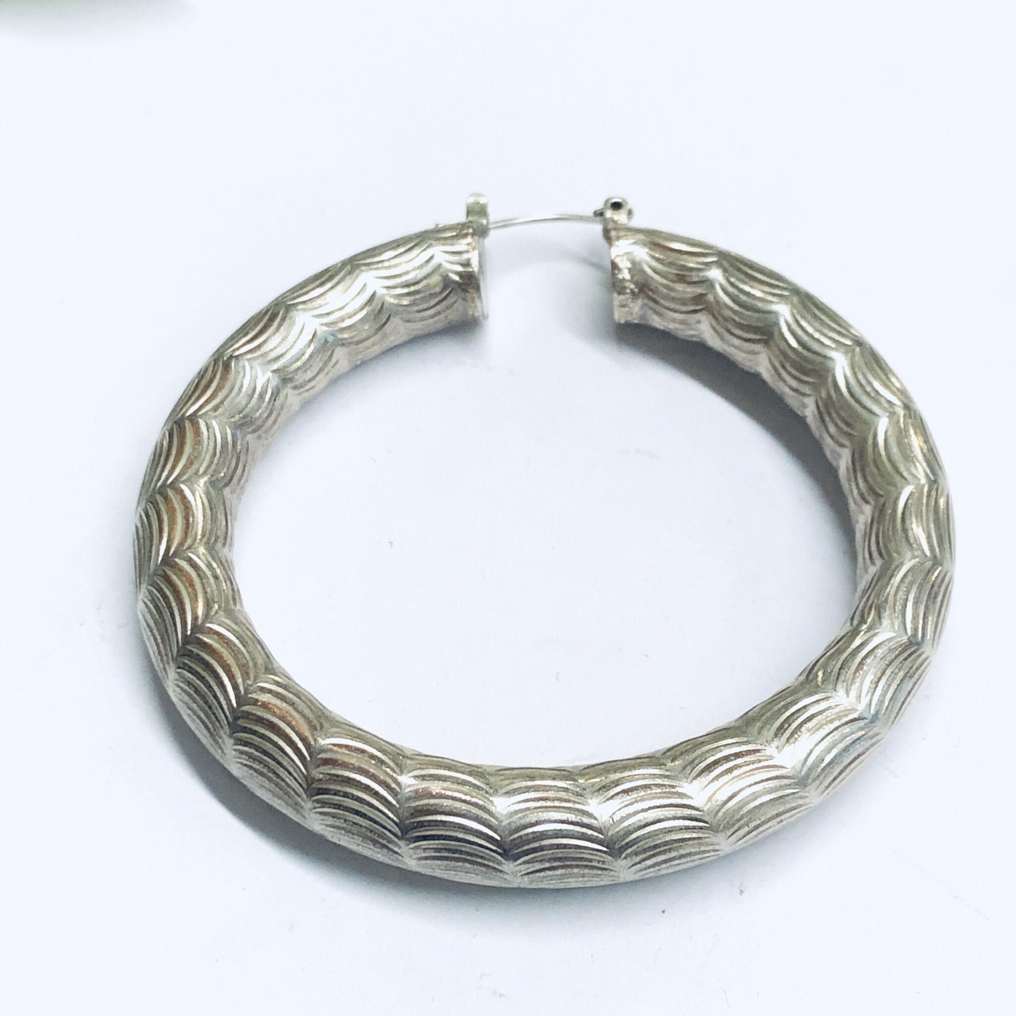 Vintage Silver Hoop Earrings, Textured Silver Hoops, Thick Hoop Earrings, Earrings for Pierced Ears