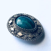 Vintage Silver Brooch and Pendant, Green Stone Pendant, flower Jewelry, Floral Design Pin, Mothers Day Gift